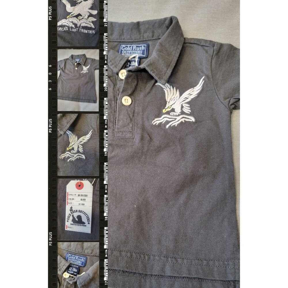 Vintage Gold Rush Outfitters Baby Polo Shirt Embroidered Eagle Design 100% Cotto